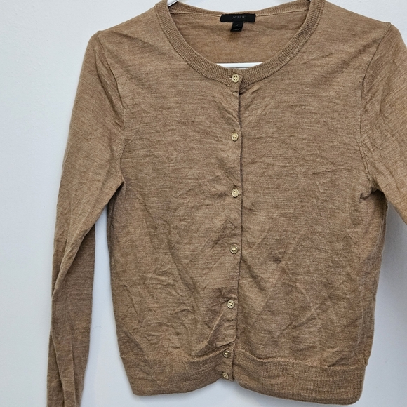 J.Crew Sz M 100% Fine Merino Wool Tan Beige Minimalist Button-Up Cardigan - Picture 4 of 11